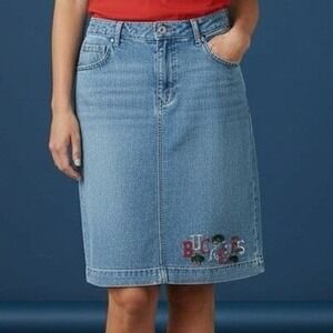 Christopher & Banks Womens Ohio State Buckeyes Embroidered Denim Skirt Blue 14